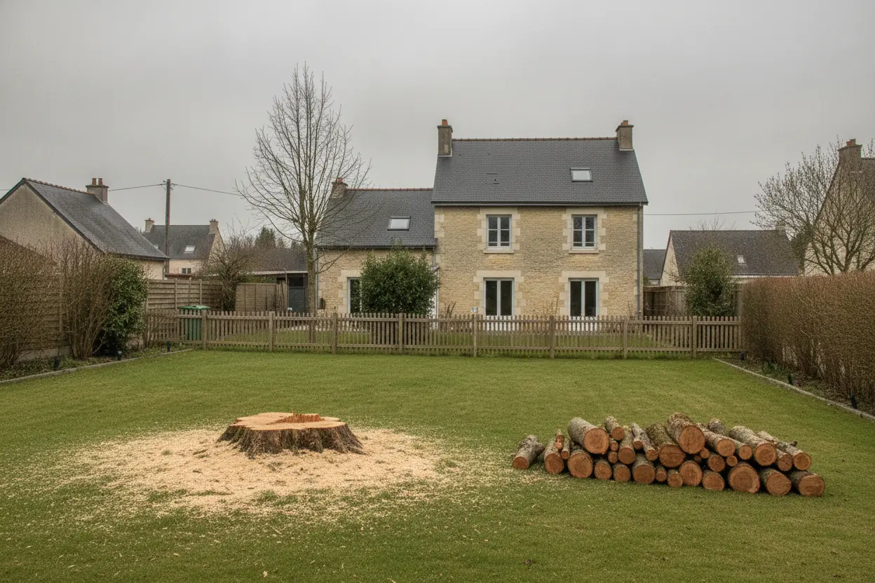 Jardin dégagé après abattage et nettoyage complet du chantier à Angers