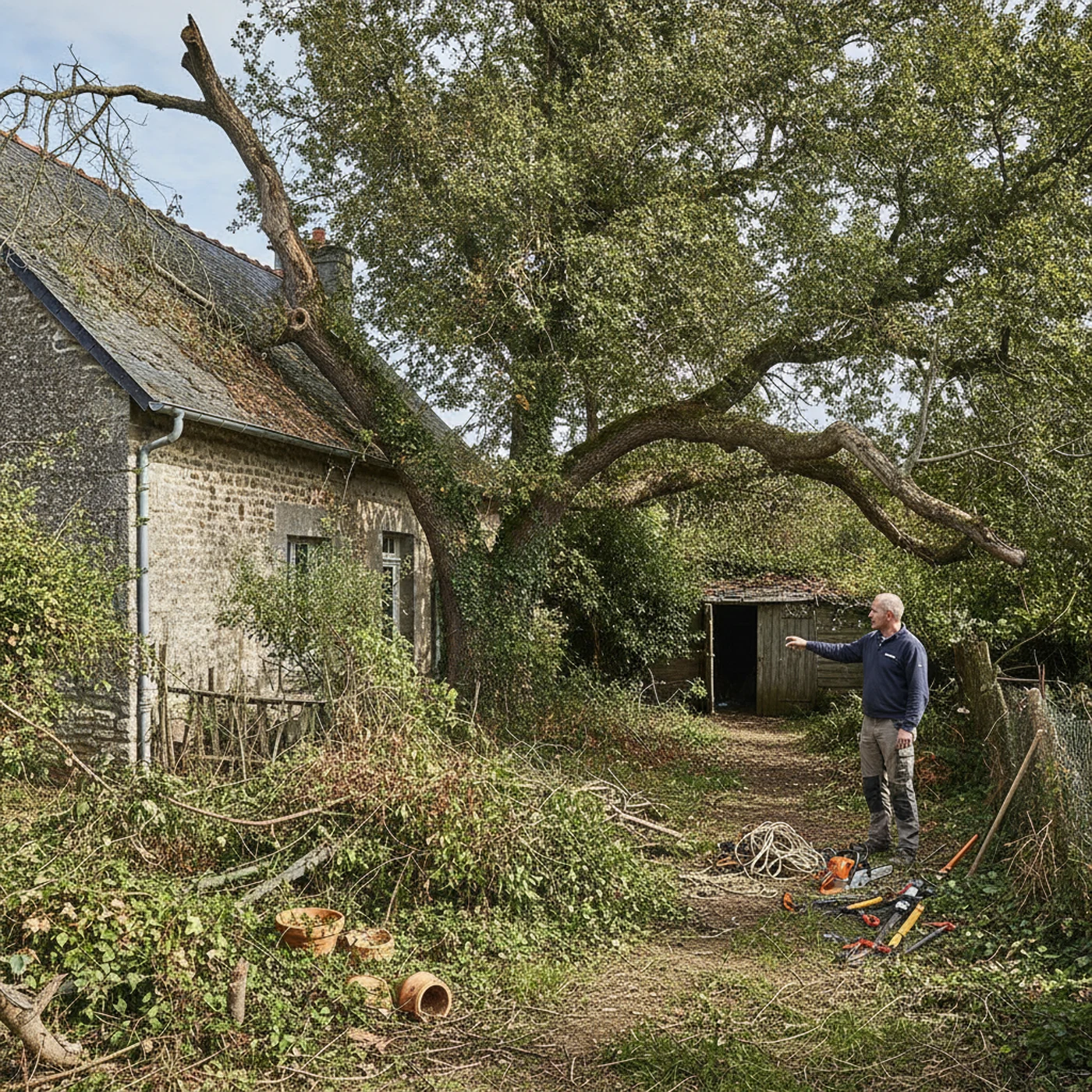 Avant : souche gênante dans une pelouse à Trélazé