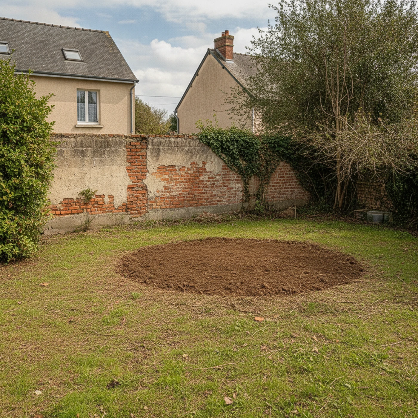 Fosse comblée et terrain remis à plat après extraction de souche à Angers