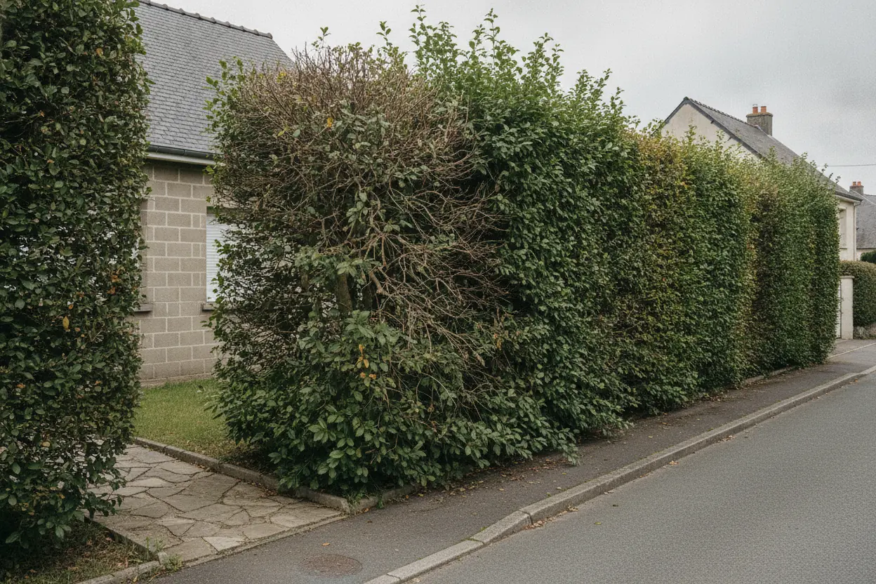 Haie de laurier palme débordante avant taille à Angers quartier Belle-Beille